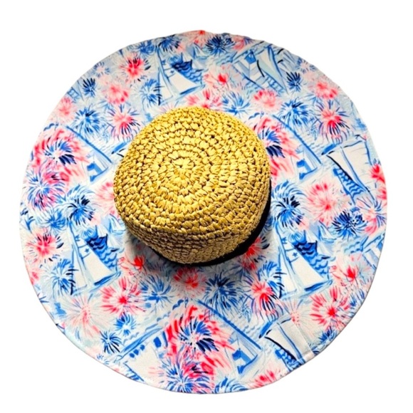 Lilly Pulitzer Sea to Shining Sea Print Pink and Blue Woven Hat - Picture 1 of 11